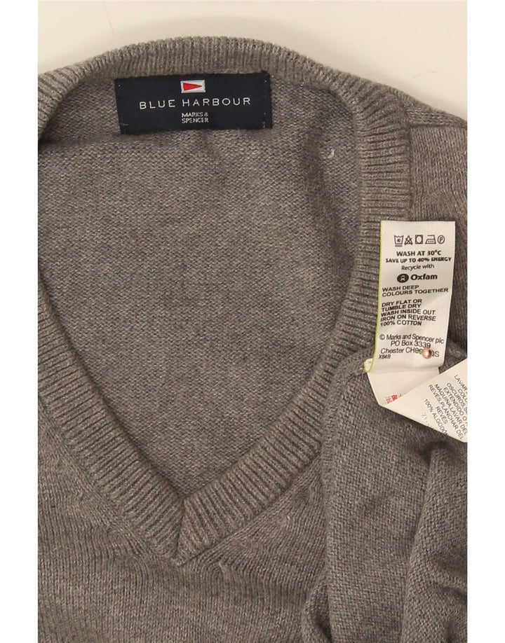 Мужской джемпер с v-образным вырезом Mark & Spencer Blue Harbour, хлопковый средне-серый цвет