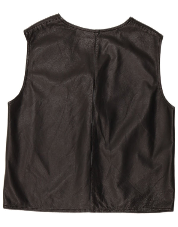 Vintage Womens Leather Waistcoat UK 14 Medium Black
