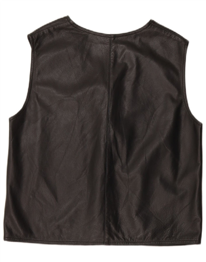 Винтажный женский кожаный жилет UK 14, средний черный