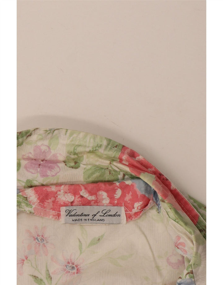 ВИНТАЖНЫЙ женский укороченный пиджак с рукавом 3/4, Великобритания 14, средний белый цветочный принт