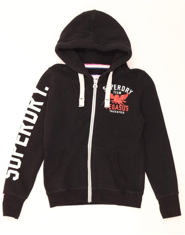 Женский свитер с капюшоном на молнии с графическим рисунком Superdry, размер UK 10, маленький, черный, хлопок