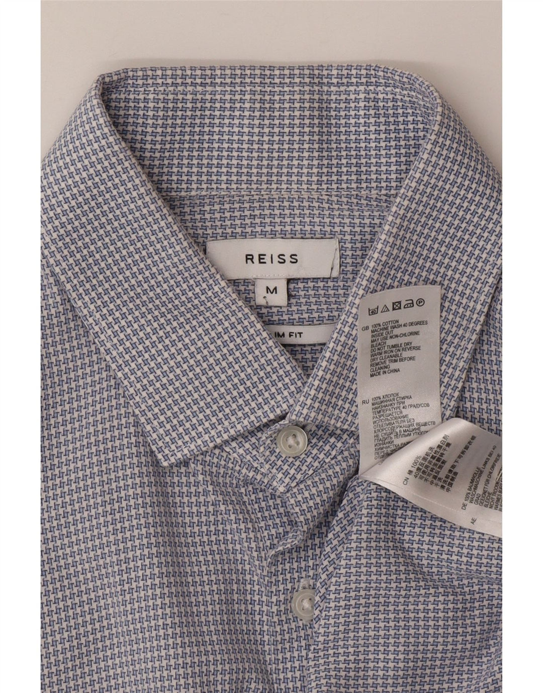 Мужская рубашка приталенного кроя Reiss, хлопок среднего синего цвета с узором «гусиные лапки»