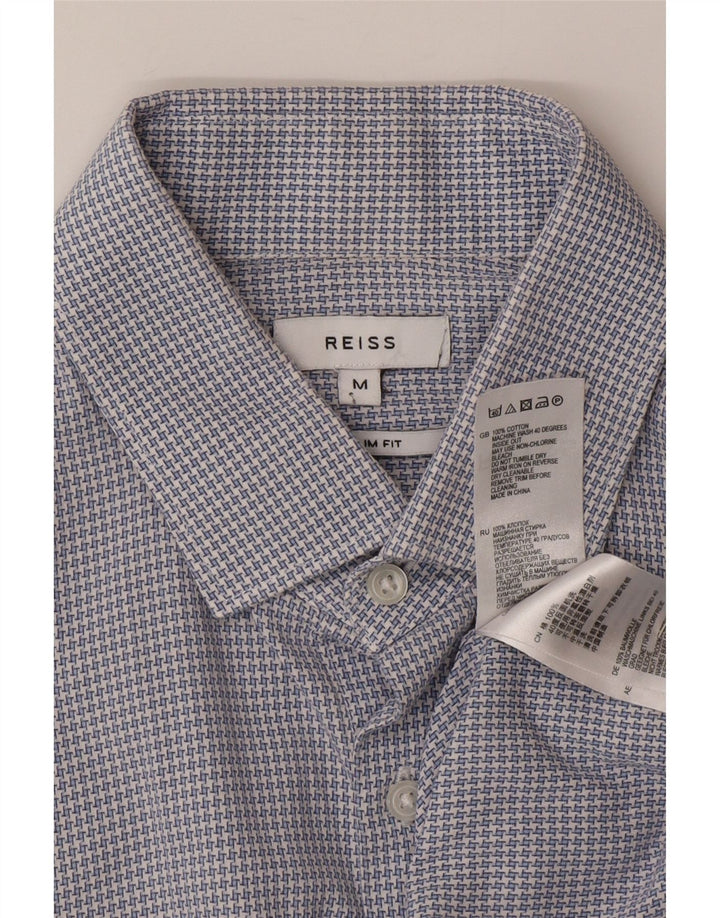 Мужская рубашка приталенного кроя Reiss, хлопок среднего синего цвета с узором «гусиные лапки»