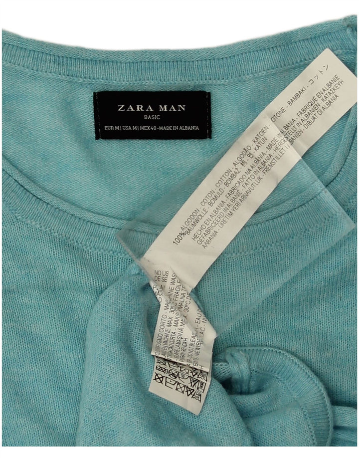 Мужской джемпер с круглым вырезом Zara, хлопковый средний синий цвет