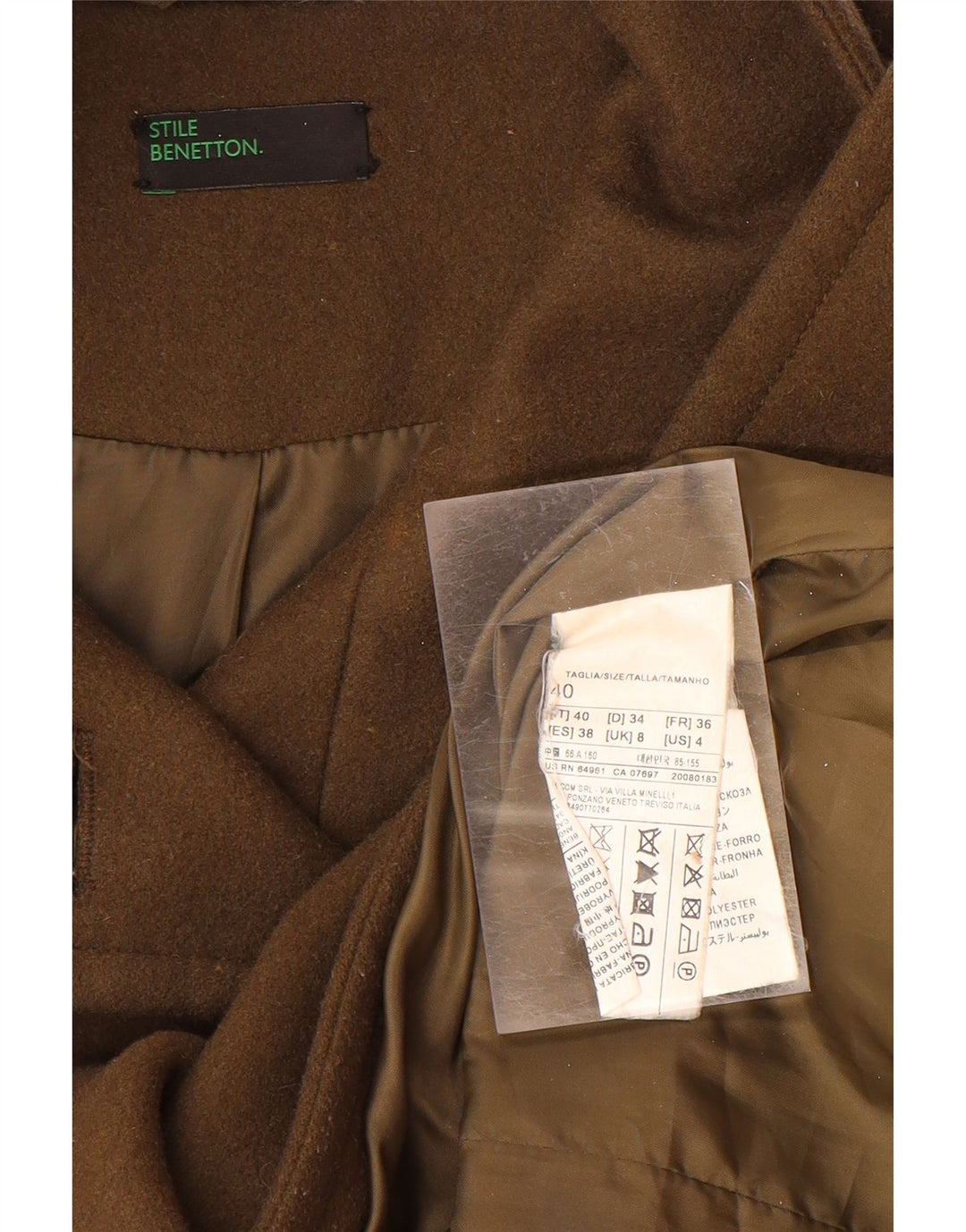 BENETTON Женское пальто UK 8 маленькое коричневое шерстяное