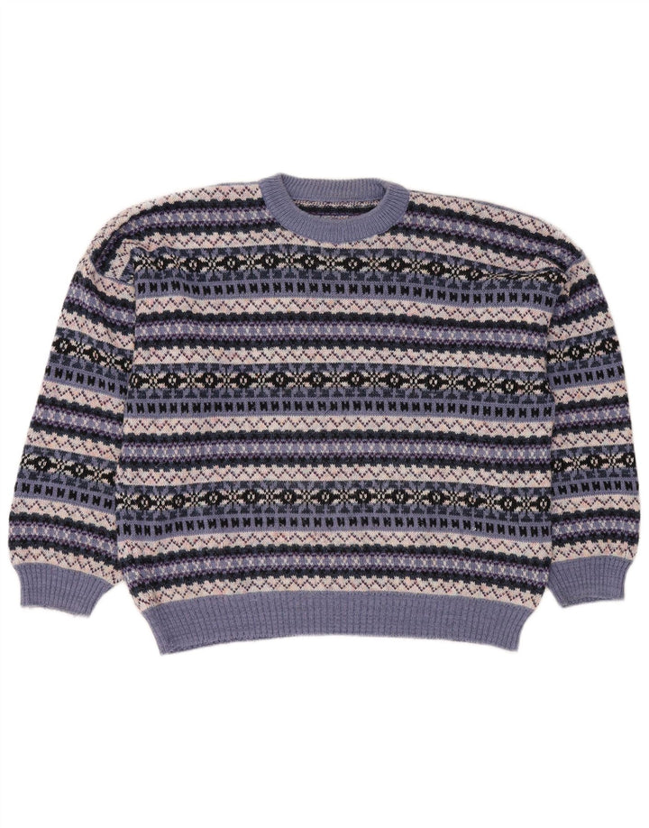 Винтажный женский джемпер с круглым вырезом, Великобритания, 18 XL, разноцветный жаккардовый узор