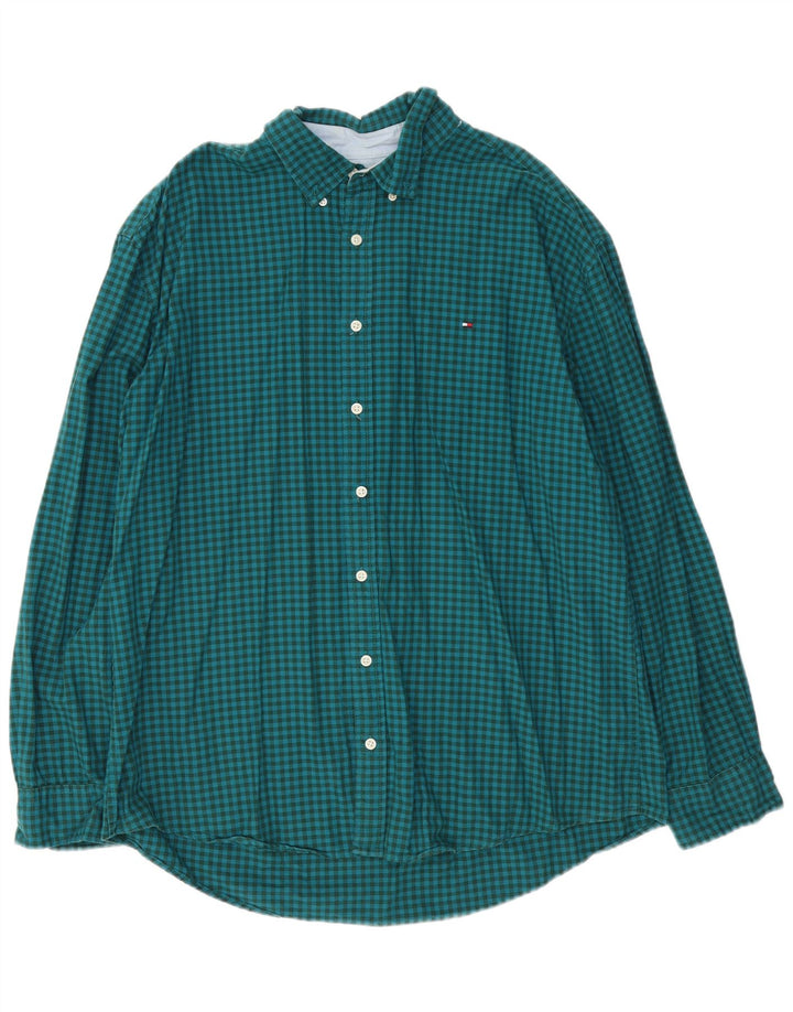 Мужская рубашка Tommy Hilfiger 2XL зеленая, хлопок в мелкую клетку
