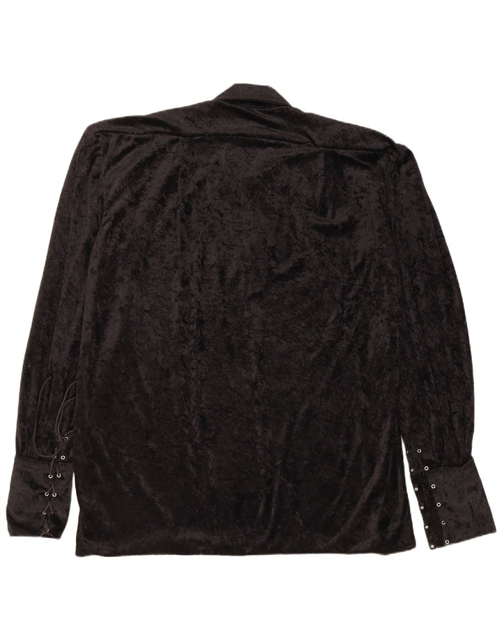 ВИНТАЖНАЯ женская бархатная блузка с длинным рукавом, топ UK 20 2XL, черный