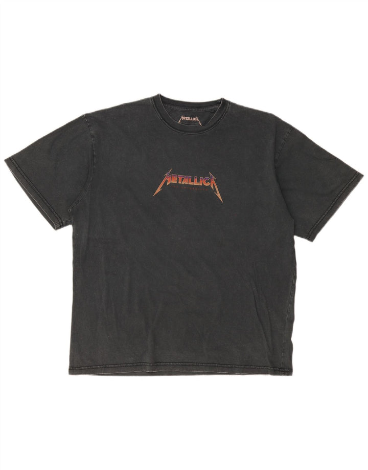 Мужская футболка Pull & Bear с рисунком Metallica, хлопковый топ среднего серого цвета