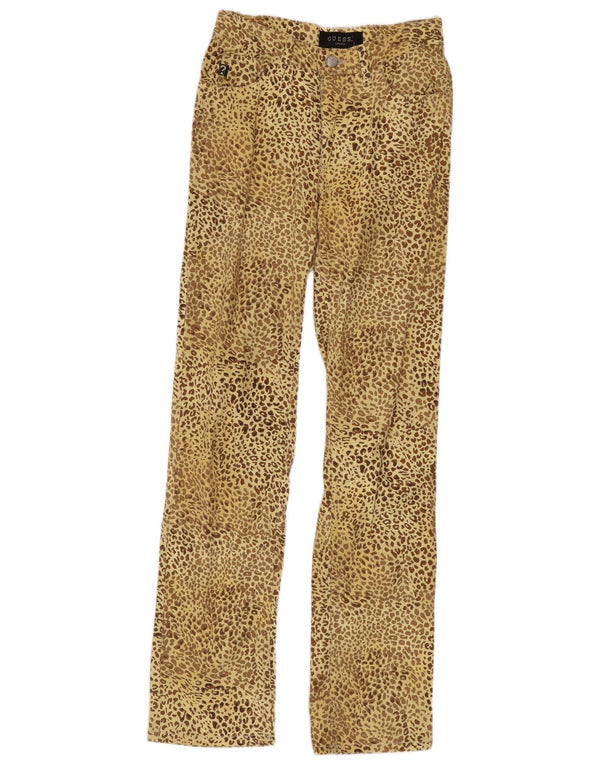 Guess Женские прямые повседневные брюки W26 L30 Желтые хлопковые брюки с животным принтом