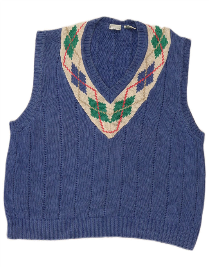 Женская майка Izod, безрукавка, Великобритания, 16, большой синий цвет с ромбами, хлопок