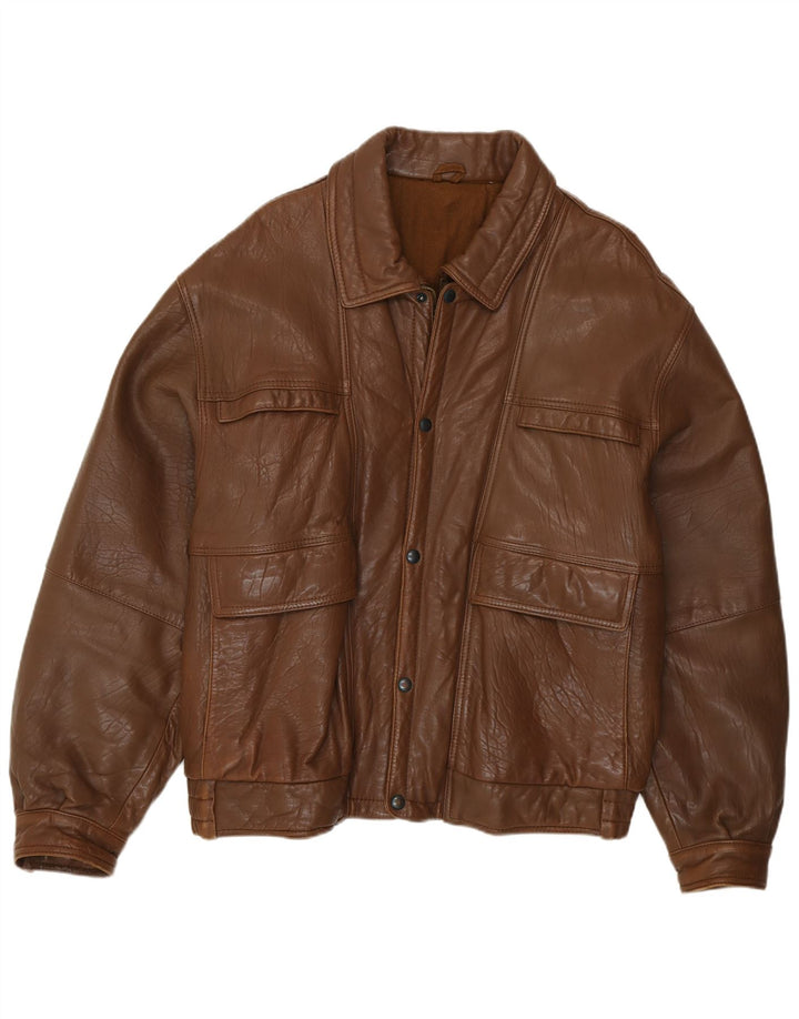 Винтажная мужская кожаная куртка IT 52 XL Коричневая кожаная