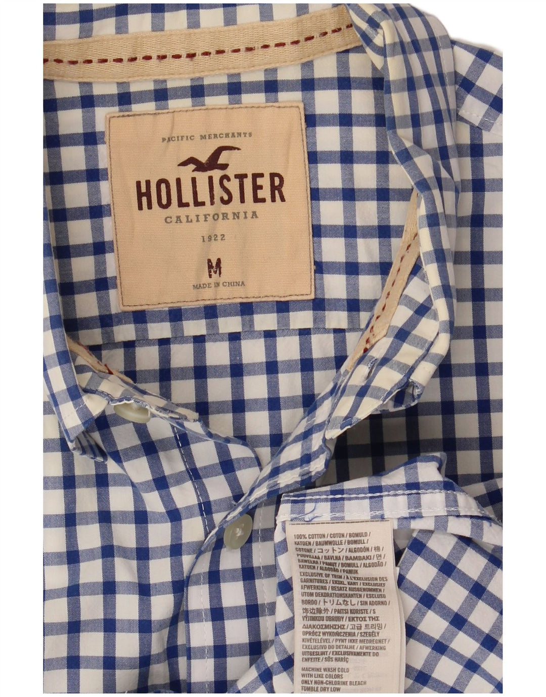 HOLLISTER Мужская рубашка среднего цвета из хлопка в мелкую клетку синего цвета