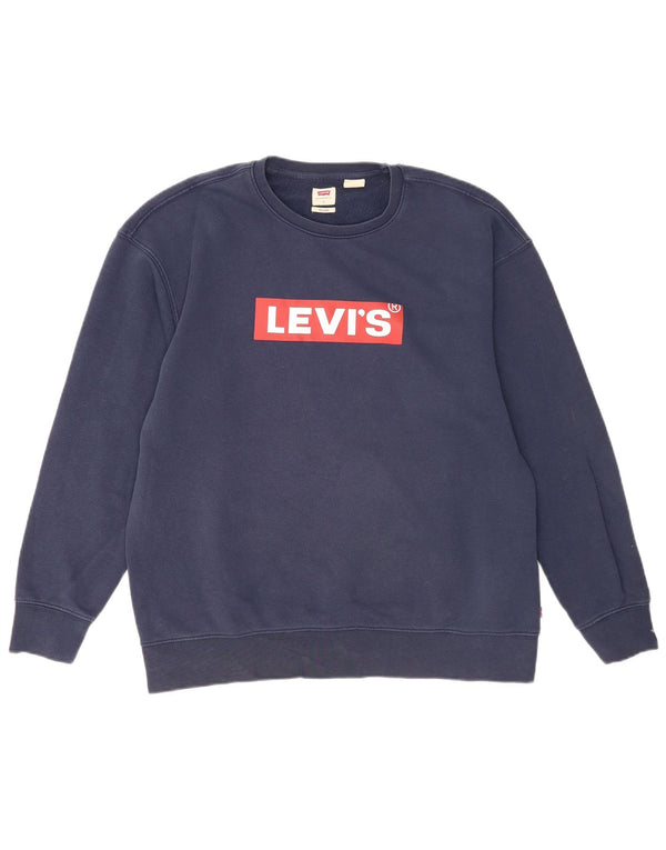 Мужской свободный свитер с рисунком Levi's, большой темно-синий хлопковый джемпер