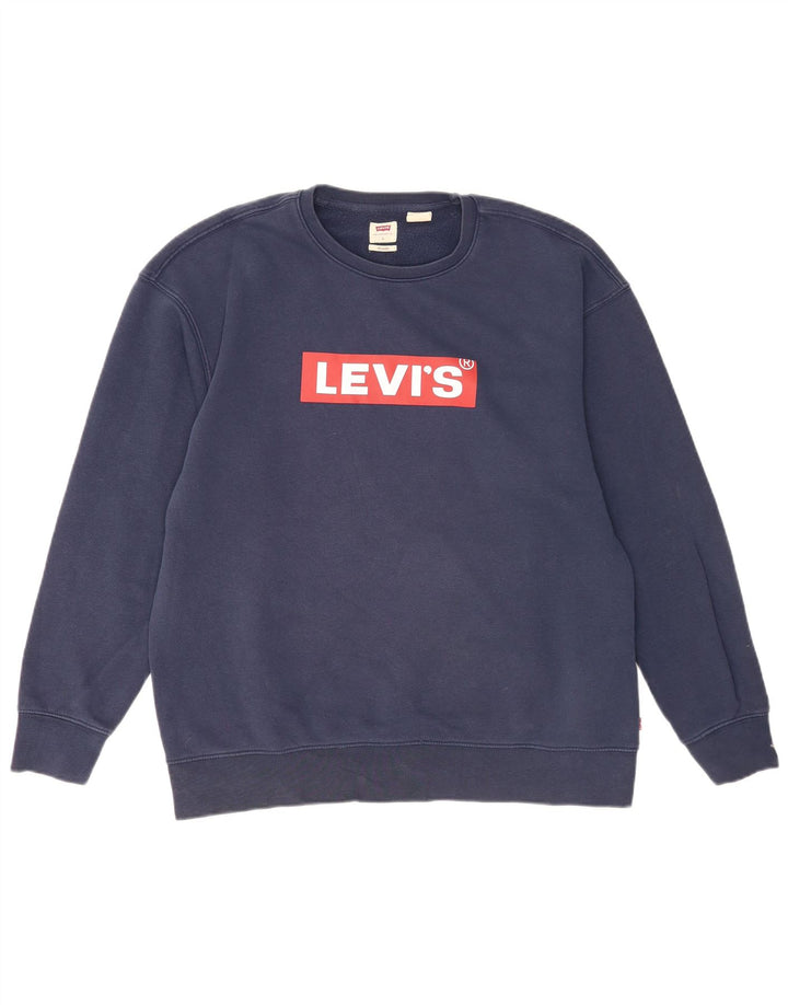 Мужской свободный свитер с рисунком Levi's, большой темно-синий хлопковый джемпер