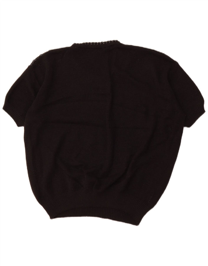 ВИНТАЖНЫЙ женский джемпер с короткими рукавами и v-образным вырезом, Великобритания, 18 XL, в черную полоску