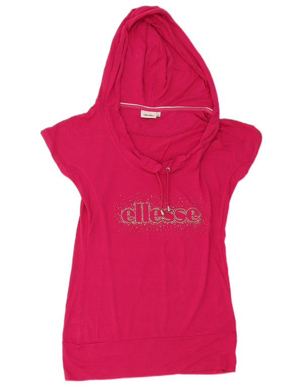 Женская футболка Ellesse с капюшоном и графическим рисунком Top UK 12, средний розовый вискоза
