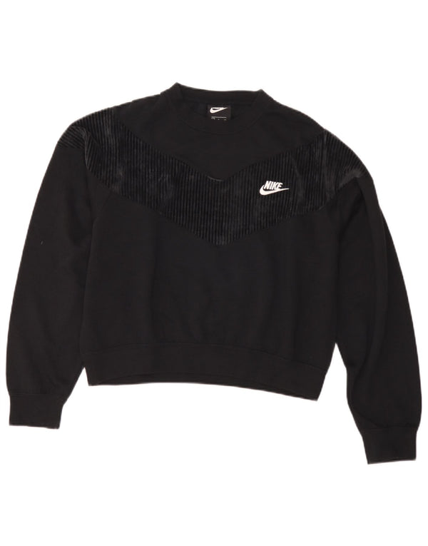 Женский укороченный свитшот оверсайз Nike UK 10, маленький черный хлопковый джемпер