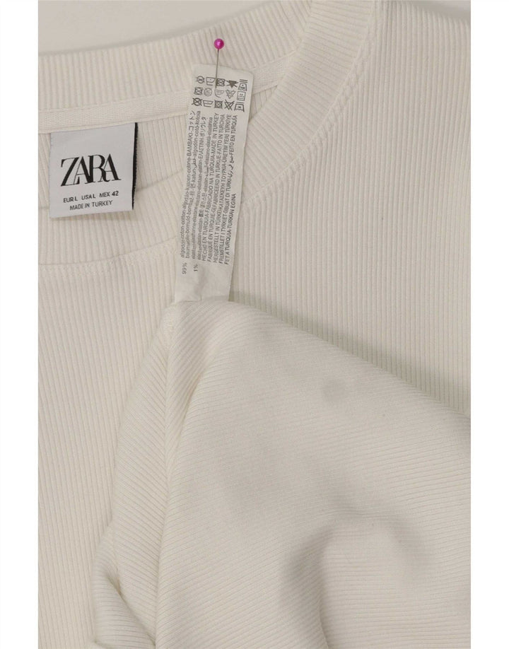 Мужской джемпер с вырезом лодочкой Zara, большой белый хлопковый свитер