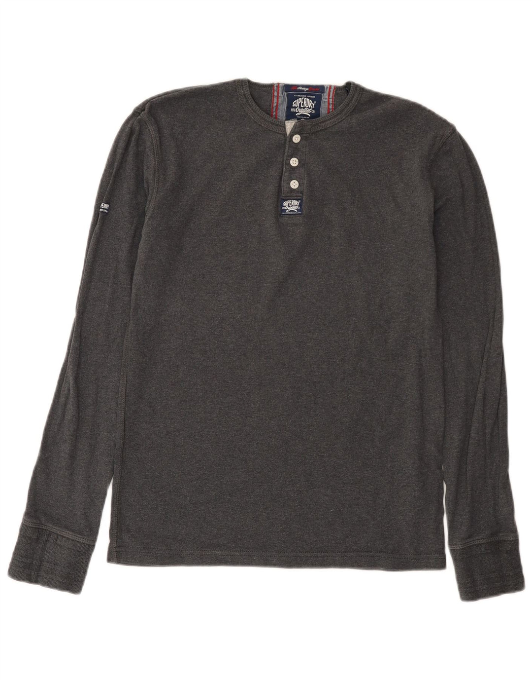 Мужской топ Superdry Heritage с длинным рукавом, средний серый хлопок