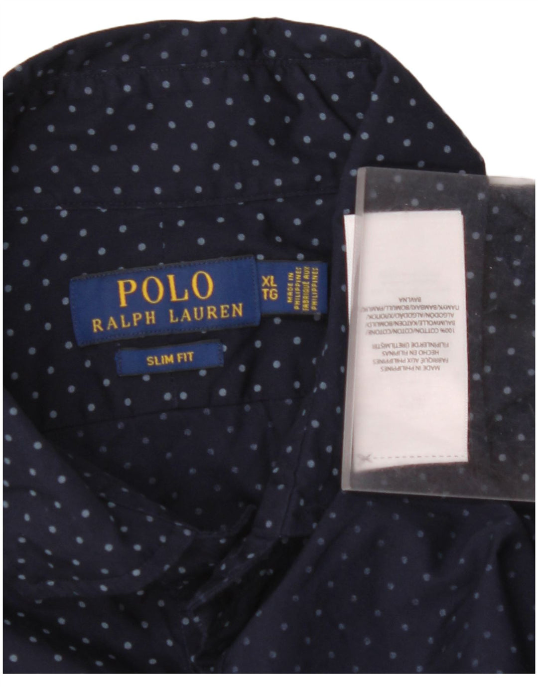 POLO RALPH LAUREN Мужская рубашка приталенного кроя XL Темно-синяя пятнистая хлопковая рубашка