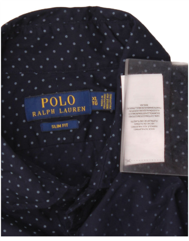POLO RALPH LAUREN Мужская рубашка приталенного кроя XL Темно-синяя пятнистая хлопковая рубашка