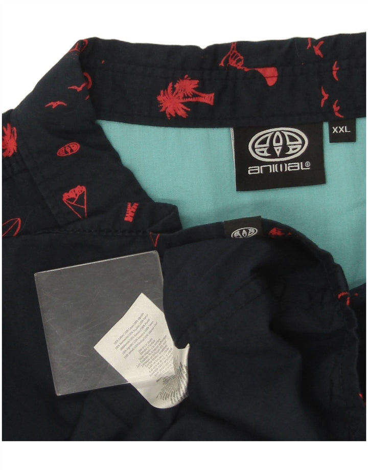 Мужская рубашка с коротким рукавом с абстрактным узором в виде животных, 2XL, темно-синяя, хлопок