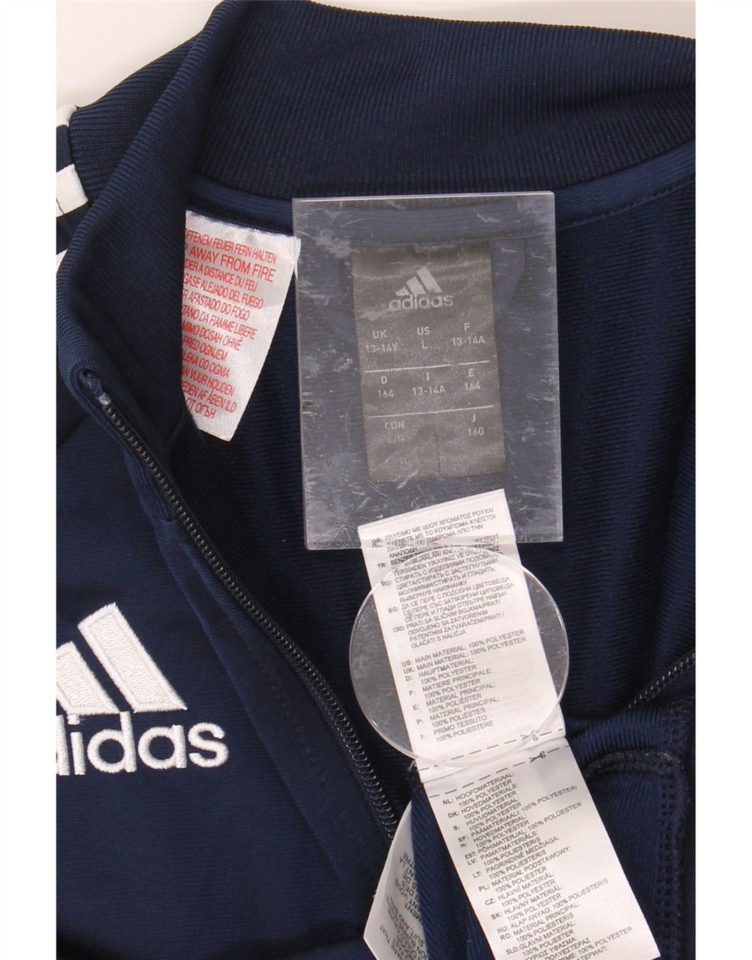 ADIDAS Boys Tracksuit Top Jacket 13-14 Years Navy Blue Polyester Vintage Adidas and Second-Hand Adidas from Messina Hembry 