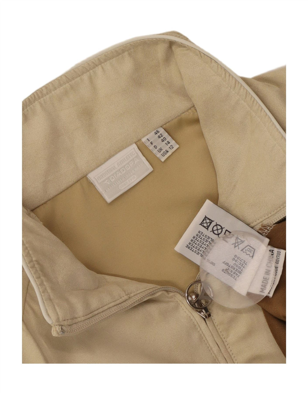 Женская велюровая спортивная куртка Diadora UK 14, большая бежевая с цветными блоками