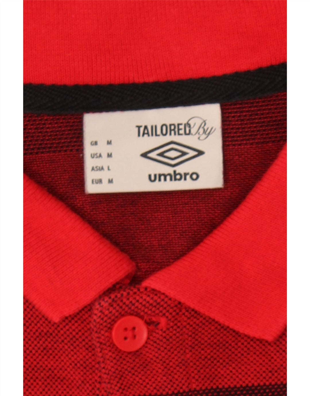 UMBRO Mens Polo Shirt Medium Red Striped Cotton Vintage Umbro and Second-Hand Umbro from Messina Hembry 