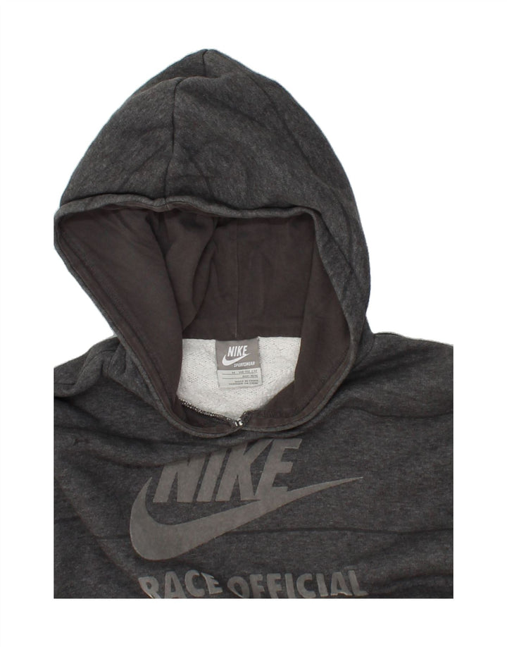 NIKE Boys Graphic Hoodie Jumper 10-11 Years Medium Grey Striped Vintage Nike and Second-Hand Nike from Messina Hembry 