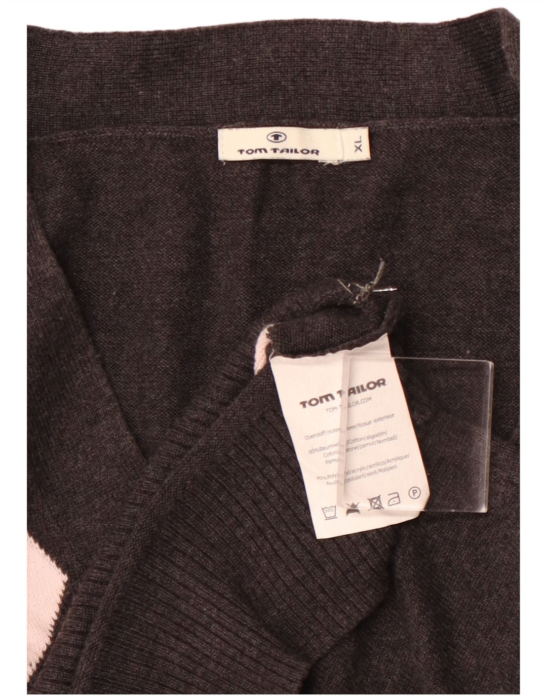 TOM TAILOR Женский укороченный кардиган-свитер UK 18 XL Черный Argyle/Diamond