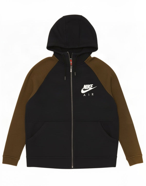 Мужской свитер с капюшоном и молнией с графическим рисунком Nike, средний черный, хлопковый с цветными блоками