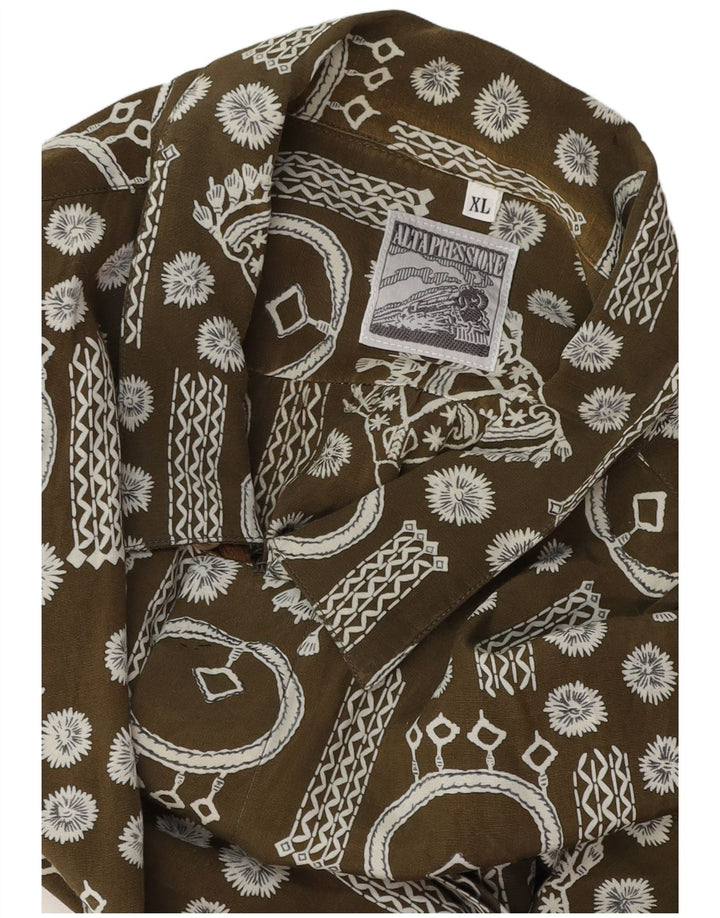 Винтажная мужская рубашка с коротким рукавом с абстрактным узором XL, хаки