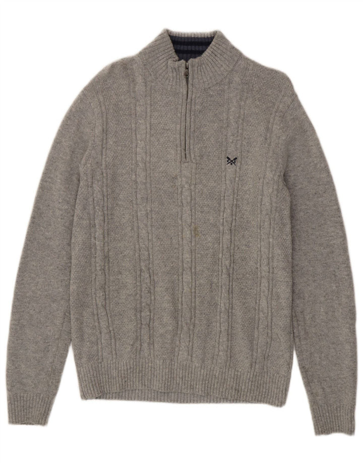 Crew Clothing Мужской джемпер с воротником на молнии, большой серый свитер из овечьей шерсти