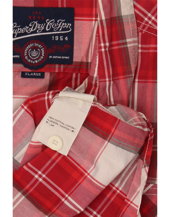 SUPERDRY Мужская рубашка с коротким рукавом XL, красная клетка, хлопок