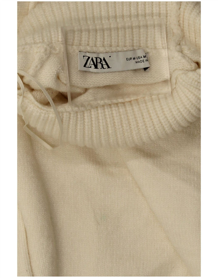 Zara Женский укороченный свободный джемпер с высоким воротником, Великобритания 14, средний, белый цвет