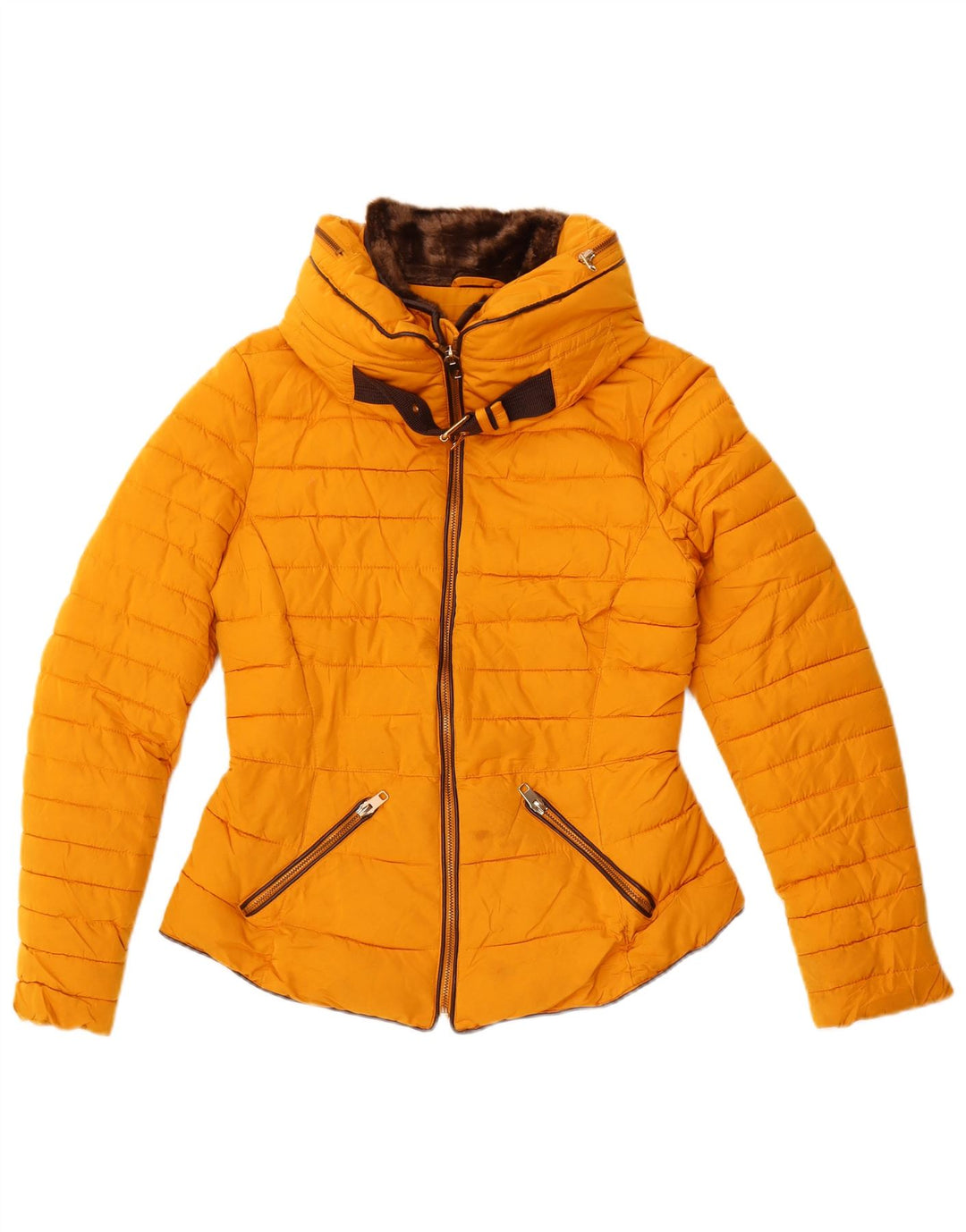 Женская укороченная стеганая куртка Zara UK 10, маленькая, желтая