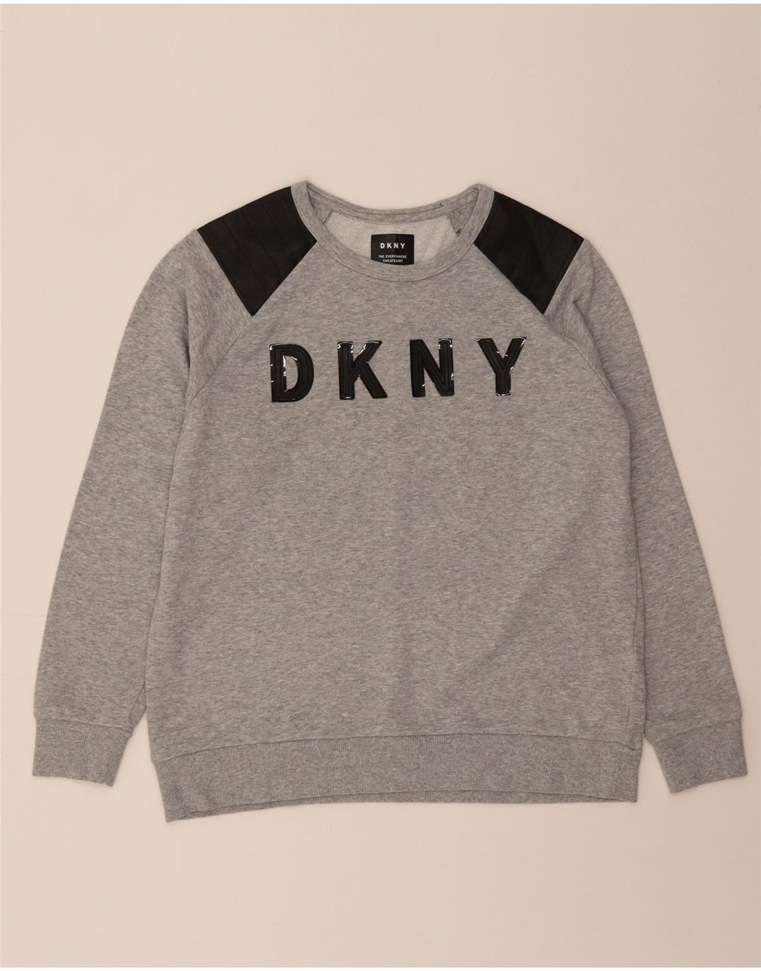 DKNY Womens Graphic Sweatshirt Jumper UK 12 Medium Grey Colourblock Cotton Vintage Dkny and Second-Hand Dkny from Messina Hembry 