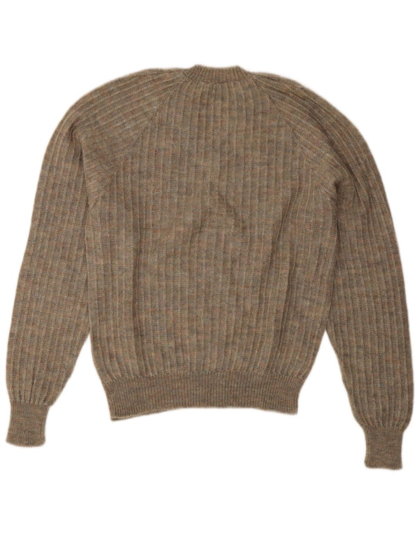 Vintage Womens V-Neck Jumper Sweater UK 18 XL Khaki Flecked