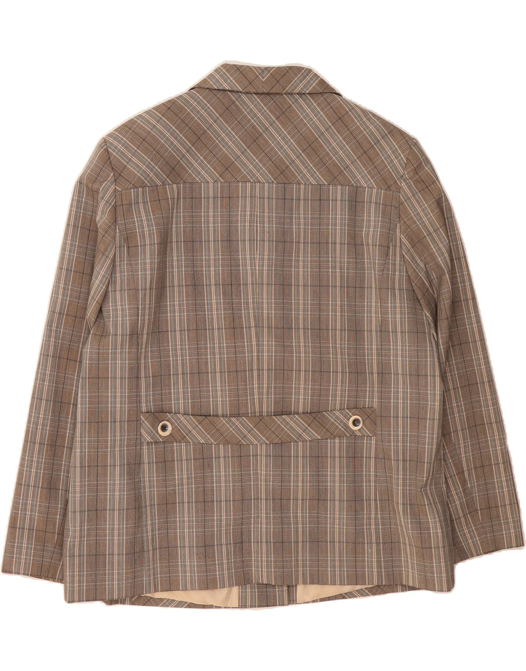VINTAGE Womens 3 Button Blazer Jacket UK 20 2XL Brown Plaid Polyester Vintage Vintage and Second-Hand Vintage from Messina Hembry 