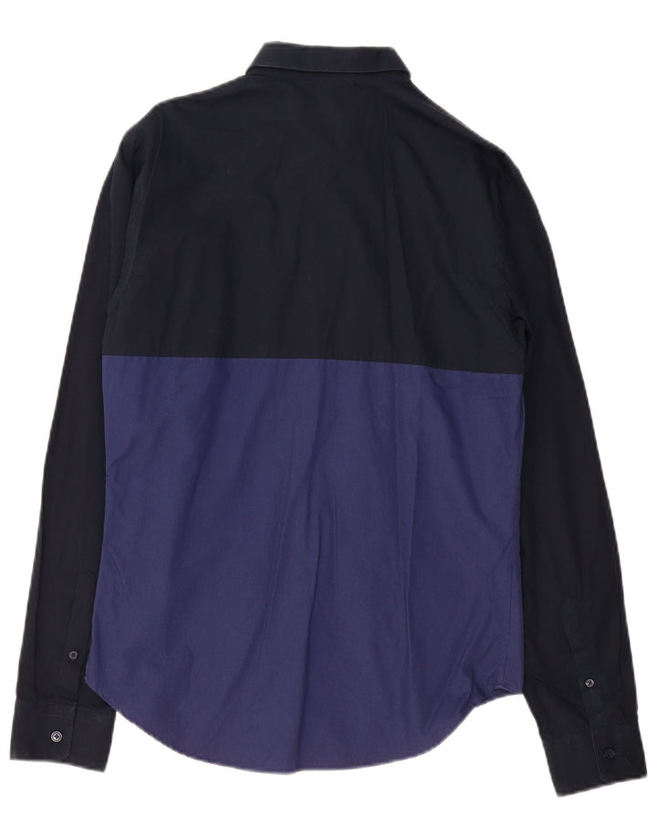 Мужская рубашка узкого кроя ZARA среднего размера, темно-синяя, с цветными блоками