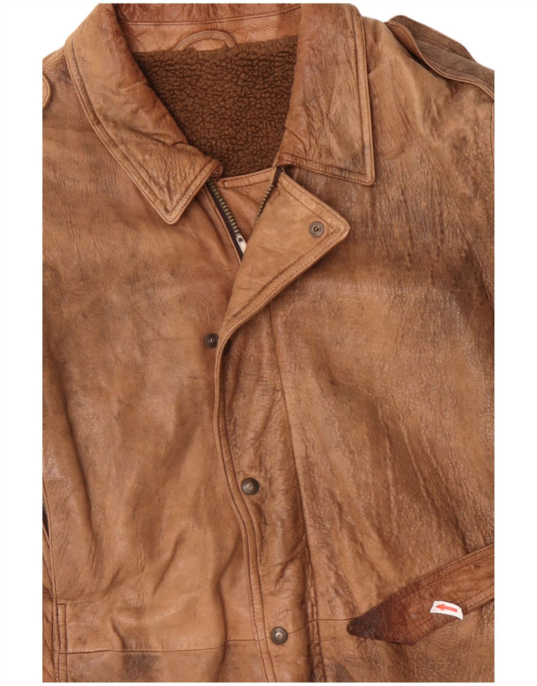 Мужская кожаная куртка в стиле милитари VINTAGE UK 42 XL бежевого цвета