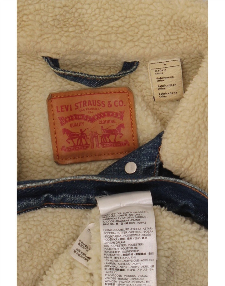 Женская джинсовая куртка из шерпы Levi's UK 14, хлопок среднего синего цвета