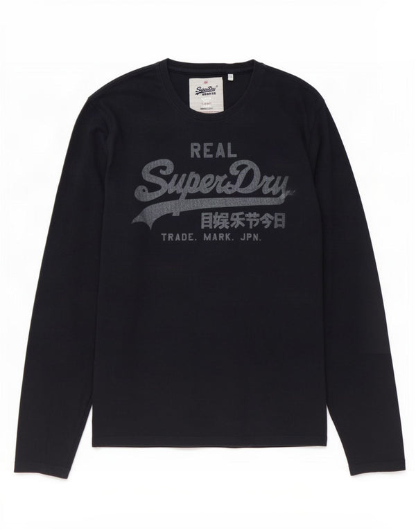 Superdry Mens Graphic Top Long Sleeve Large Navy Blue Cotton