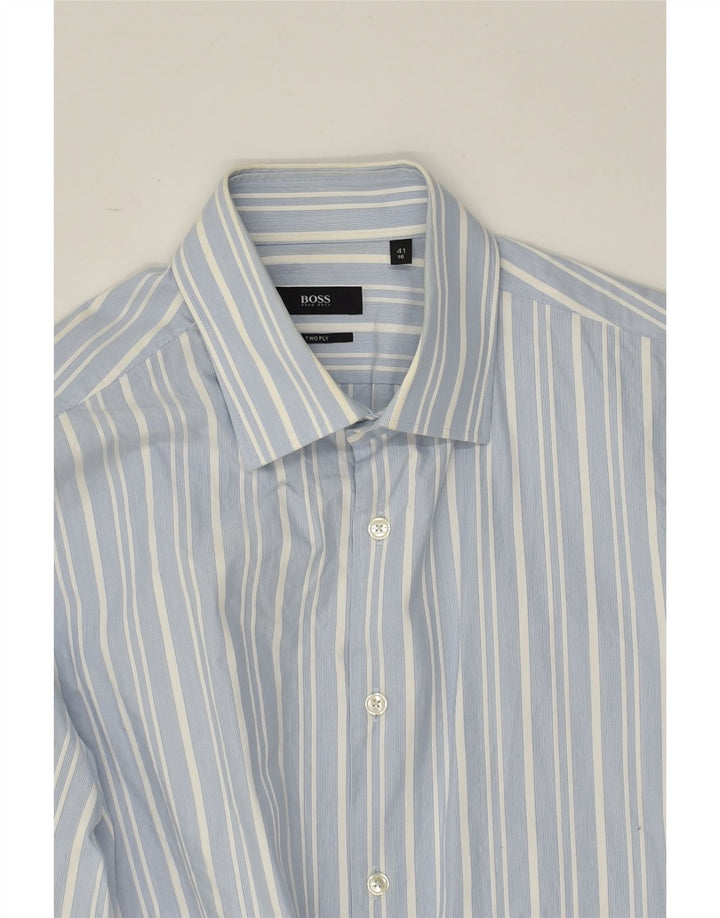 HUGO BOSS Mens Shirt Size 16 41 Large Blue Striped Cotton | Vintage Hugo Boss | Thrift | Second-Hand Hugo Boss | Used Clothing | Messina Hembry 