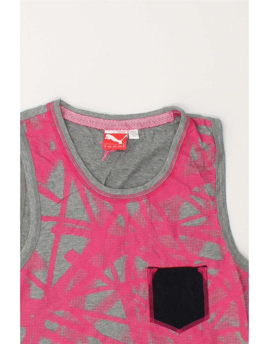 PUMA Womens Vest Top UK 12 Medium Grey Colourblock Cotton Vintage Puma and Second-Hand Puma from Messina Hembry 
