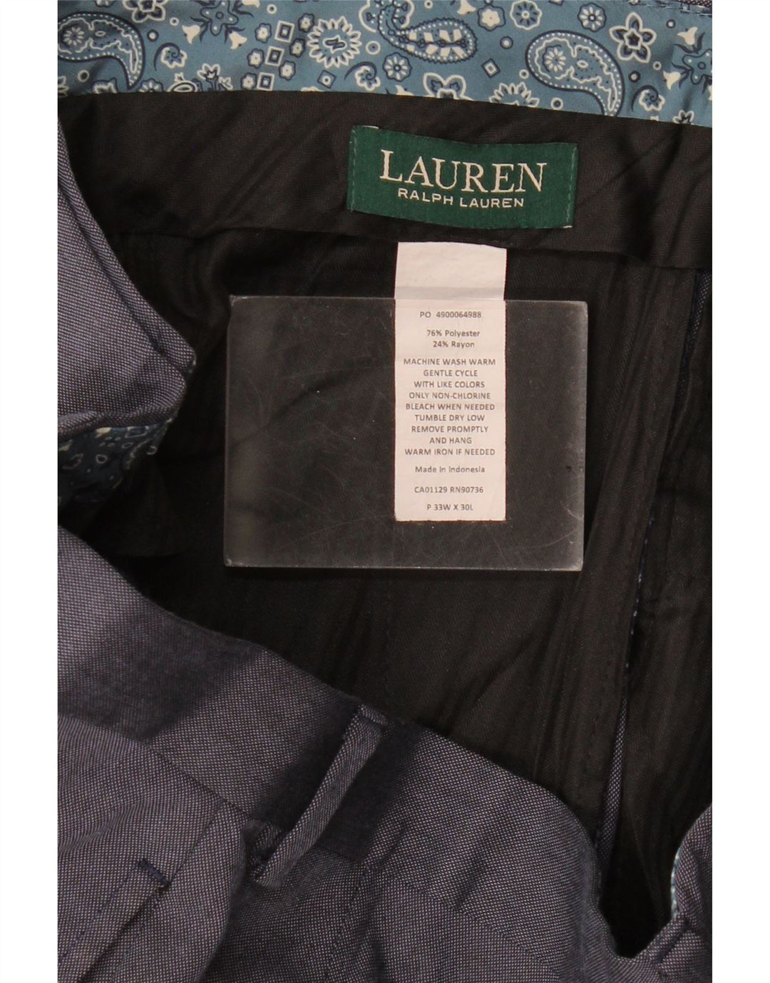 Мужские прямые брюки Ralph Lauren W33 L30 темно-синие из полиэстера