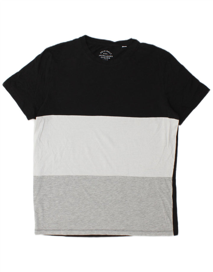 Мужская футболка Jack & Jones, большая черная, с цветными блоками