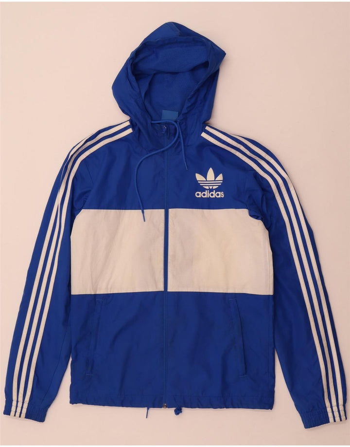 Мужской спортивный костюм Adidas с капюшоном, верхняя куртка, маленький синий полиэстер с цветными блоками